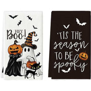 Halloween HEY Boo Pumpkin Black White Tea Towel
