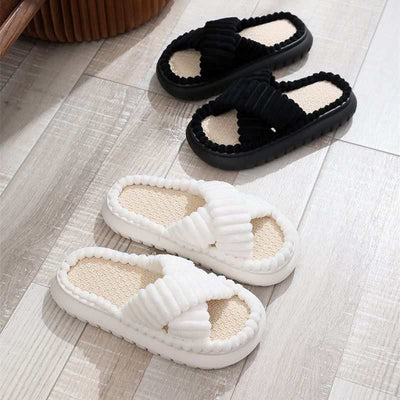Women's Flat Linen Fluffy Slippers