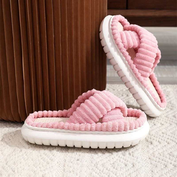 Women's Flat Linen Fluffy Slippers