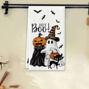 Halloween HEY Boo Pumpkin Black White Tea Towel