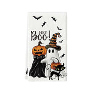 Halloween HEY Boo Pumpkin Black White Tea Towel